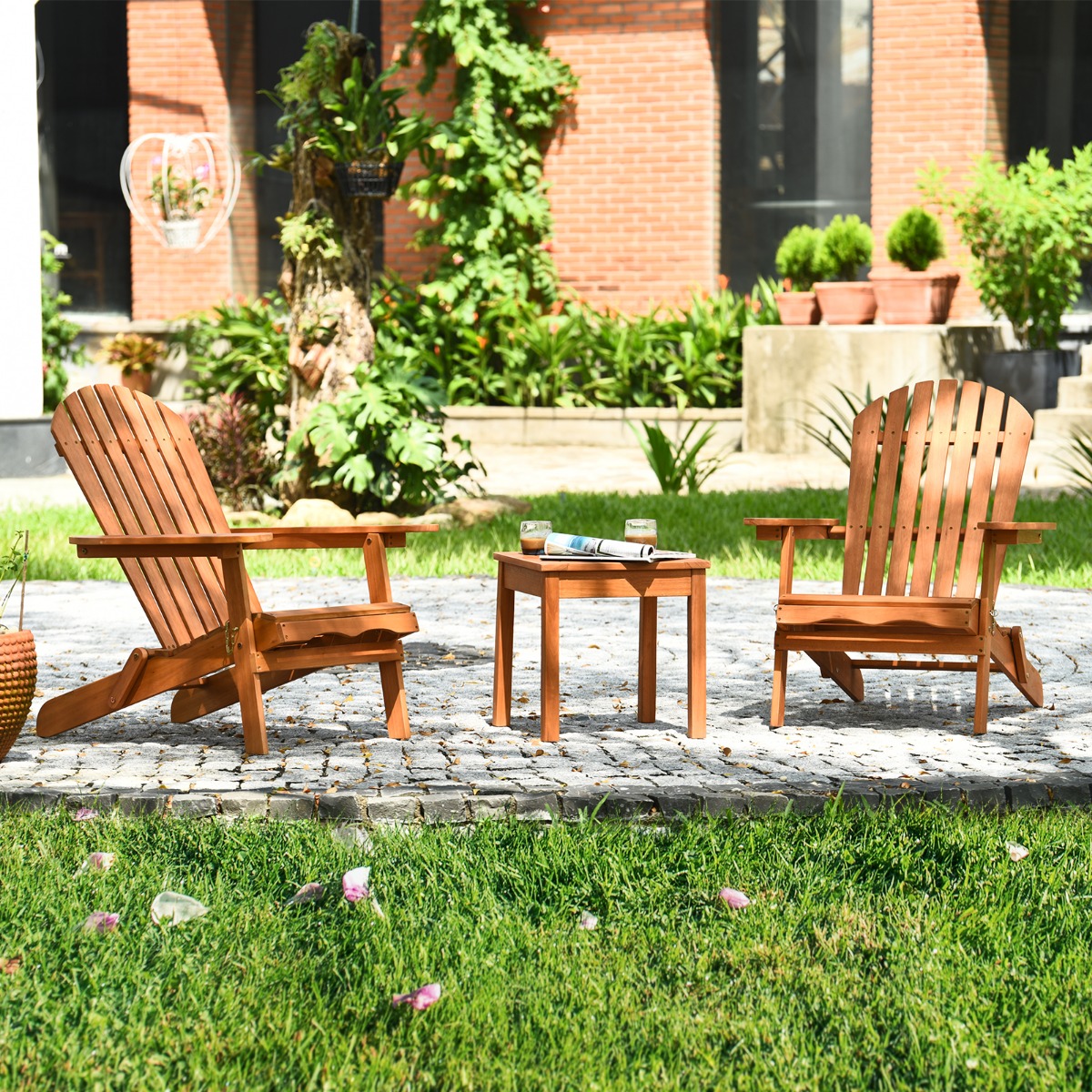 Klappbare Adirondack Stühle mit Tisch 2er Set Adirondack Chairs aus Eukalyptusholz Natürlich Klappbare Adirondack Stühle mit Tisch 2er Set Adirondack Chairs aus Eukalyptusholz Natürlich von Costway