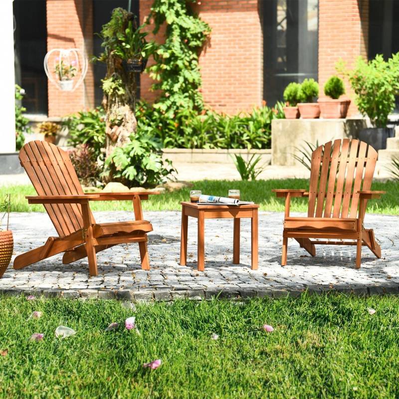 Klappbare Adirondack Stühle mit Tisch 2er Set Adirondack Chairs aus Eukalyptusholz Natürlich von Costway