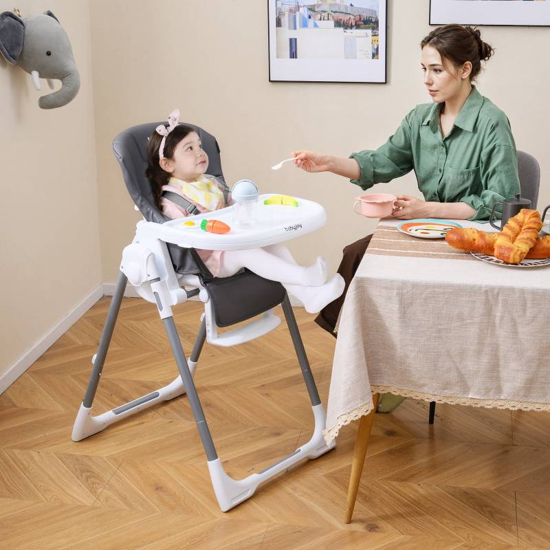 Klappbarer Baby Hochstuhl mit Liegefunktion & Verstellbarer Rückenlehne Babystuhl Dunkelgrau von Costway