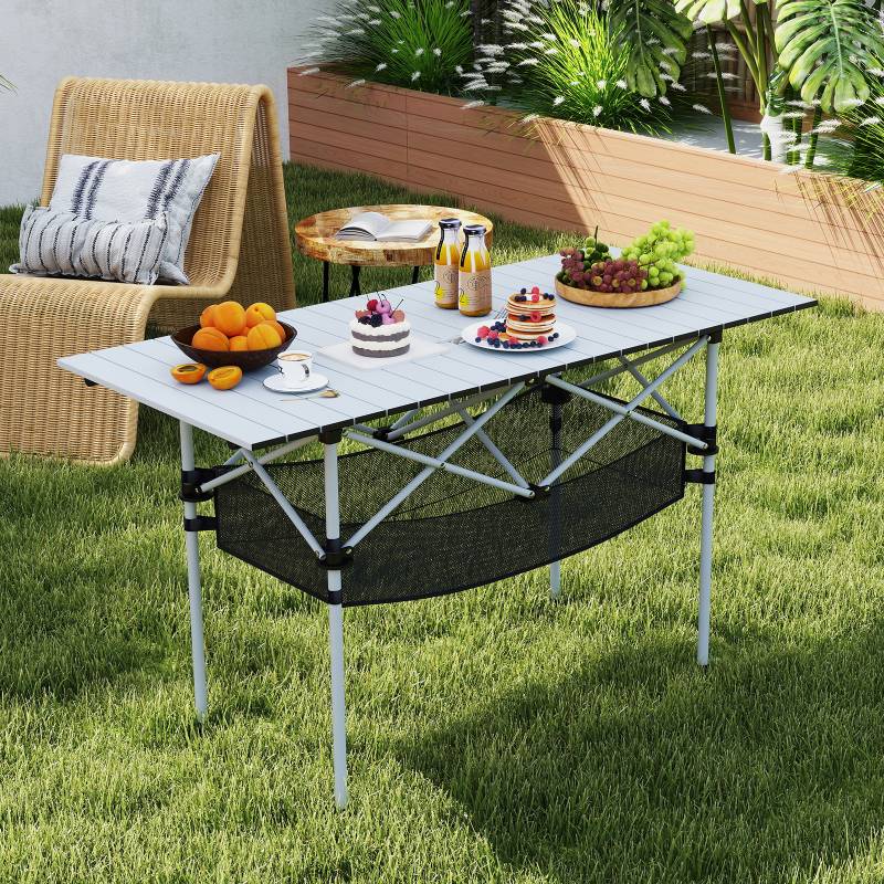 Klappbarer Campingtisch für Terrasse tragbarer Picknicktisch mit aufrollbarer Aluminium-Tischplatte & Netzkorb Silber Klappbarer Campingtisch für Terrasse tragbarer Picknicktisch mit aufrollbarer Aluminium-Tischplatte & Netzkorb Silber von Costway