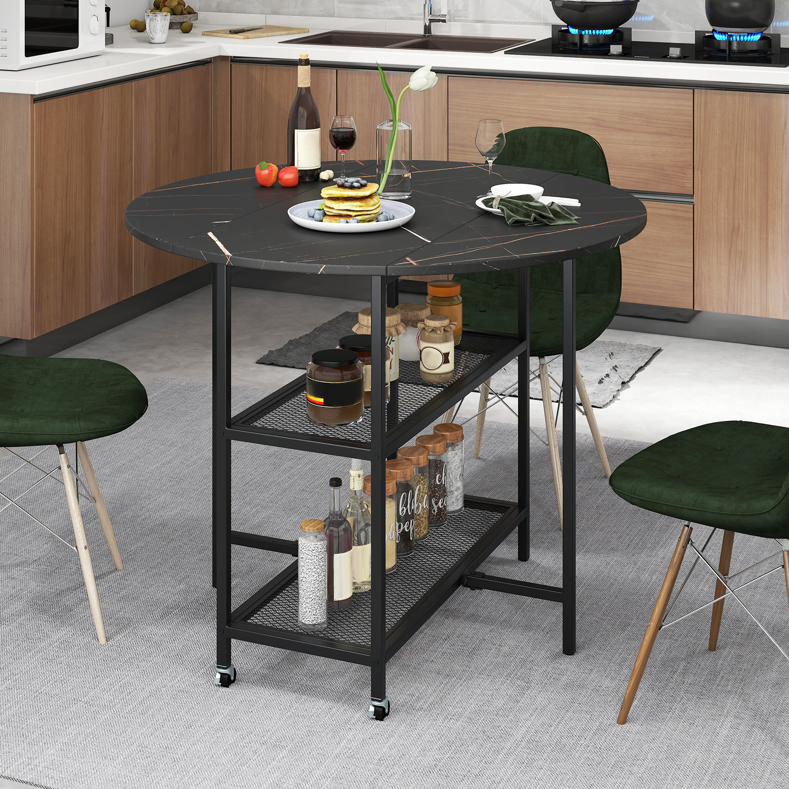 Klappbarer Esstisch mit Marmor Optik Mobiler Klapptisch für 2-4 Personen Küchentisch Schwarz von Costway