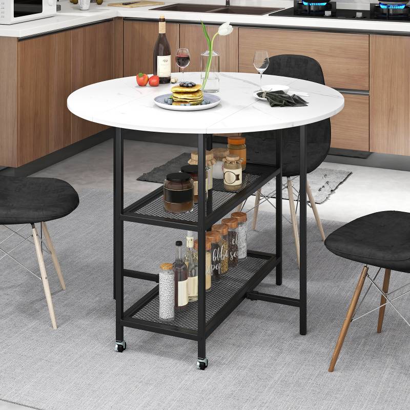 Klappbarer Esstisch mit Marmor Optik Mobiler Klapptisch für 2-4 Personen Küchentisch Weiß von Costway