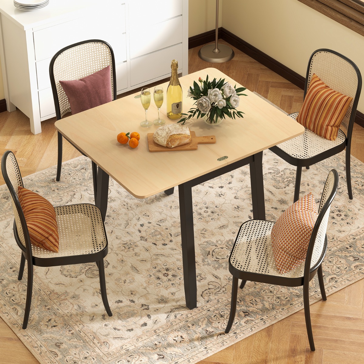 Klappbarer Esstisch mit Verstecktem Stauraum Ausziehbarer Küchentisch für 4 Personen Natur von Costway