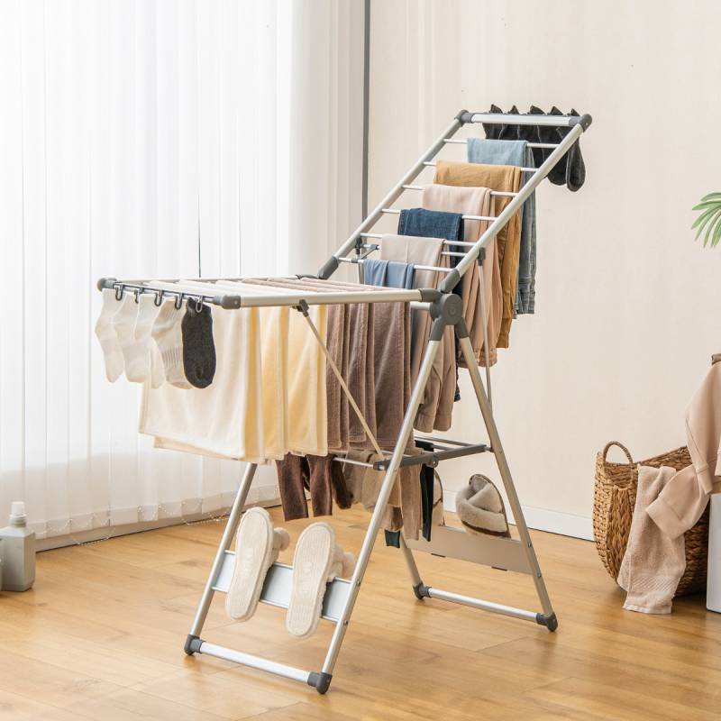Klappbarer Wäscheständer mit 5-stufiger Höhenverstellung & 21 Wäschestangen & 10 Seitenklammern von Costway