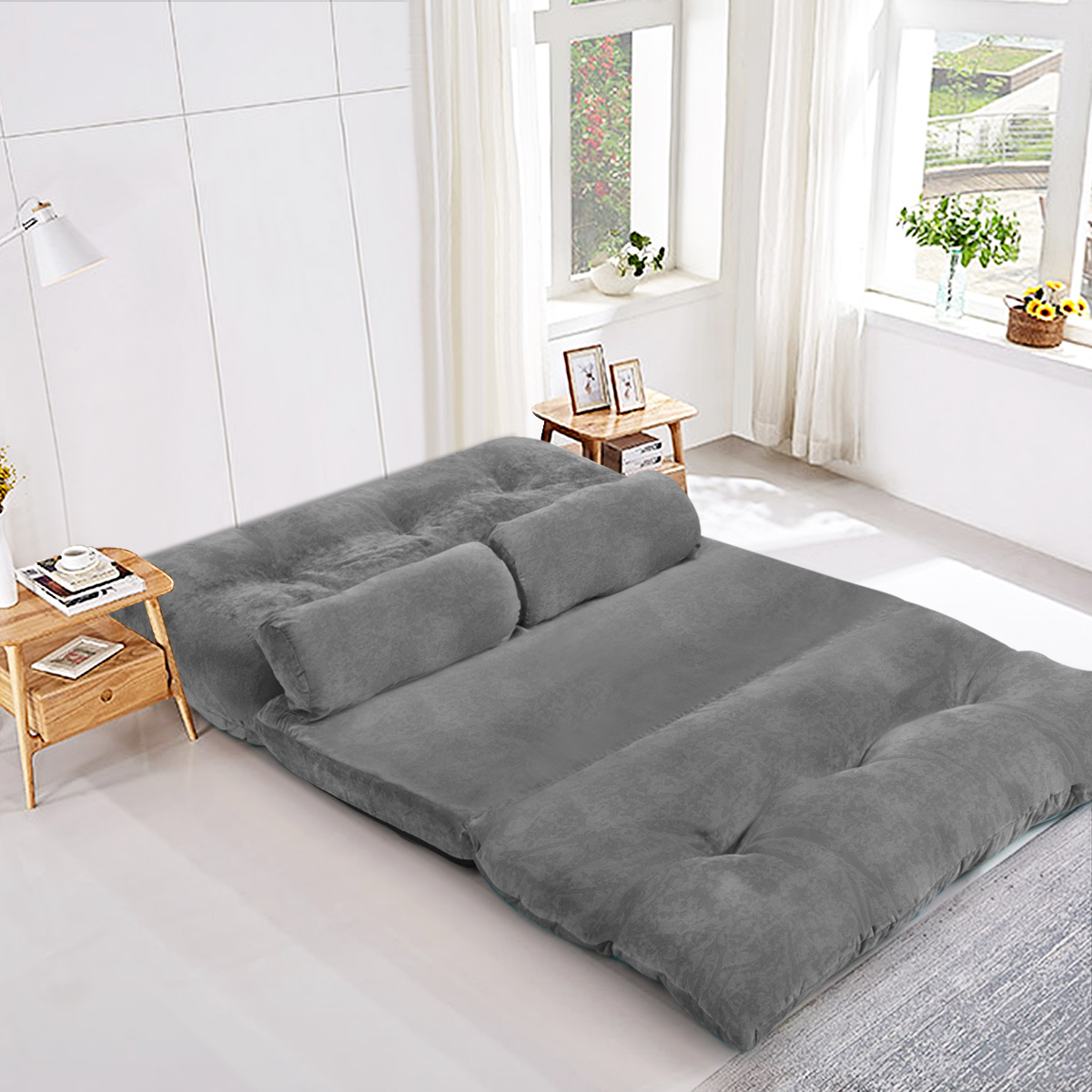 Klappbares Bodensofa 3 in 1 Grau Schlafsofa mit Schlaffunktion und Verstellbarer Rückenlehne von Costway