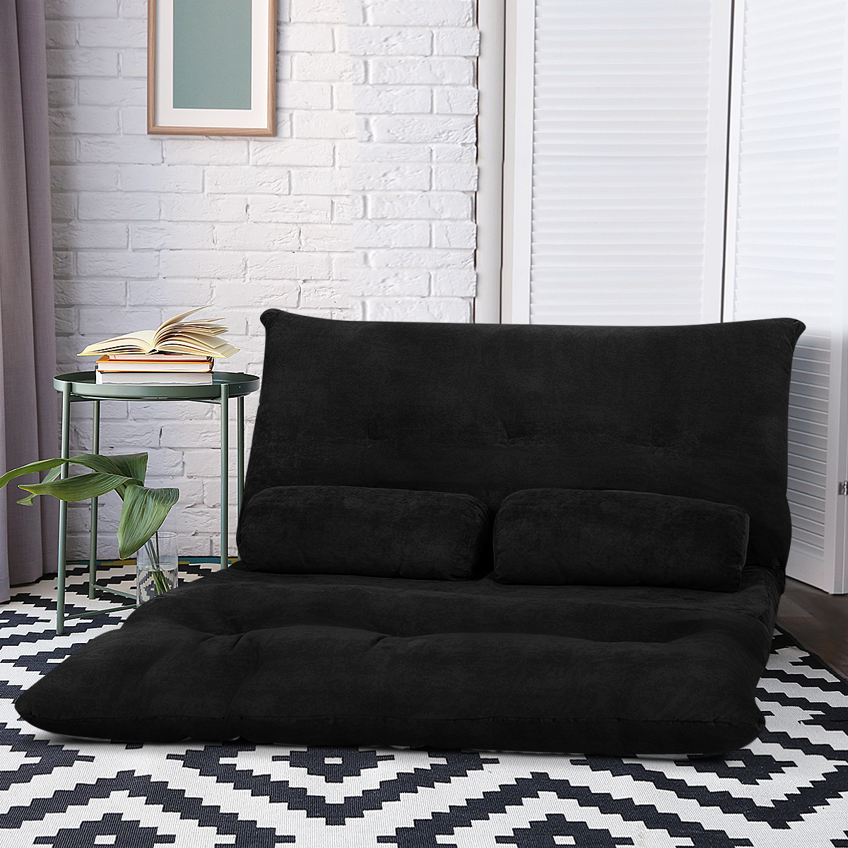 Klappbares Bodensofa Sofabett mit 2 Kissen & Rückenlehne 6-stufig Einstellbares Bodensessel Schwarz von Costway