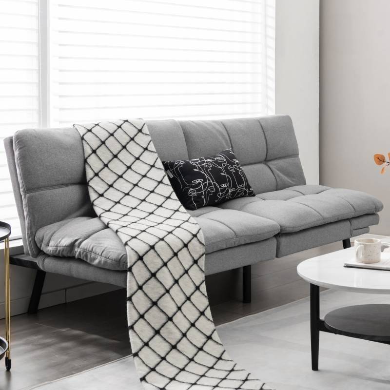 Klappbares Schlafsofa mit Schlaffunktion Schlafcouch mit Verstellbarer Rückenlehne Grau von Costway