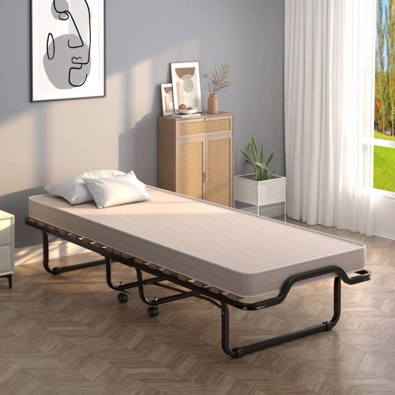 80  x 200 cm Klappbares Gästebett Faltbares Faltbett mit Matratze aus Rückstellschaum Beige hergestellt in Italien Herkunft: Italien von Costway