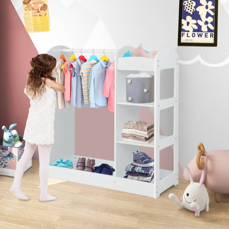 Kleidergarderobe für Kinder Kostümgarderobe für Kinder mit Spiegel 93,5 x 38 x 100 cm Weiß von Costway