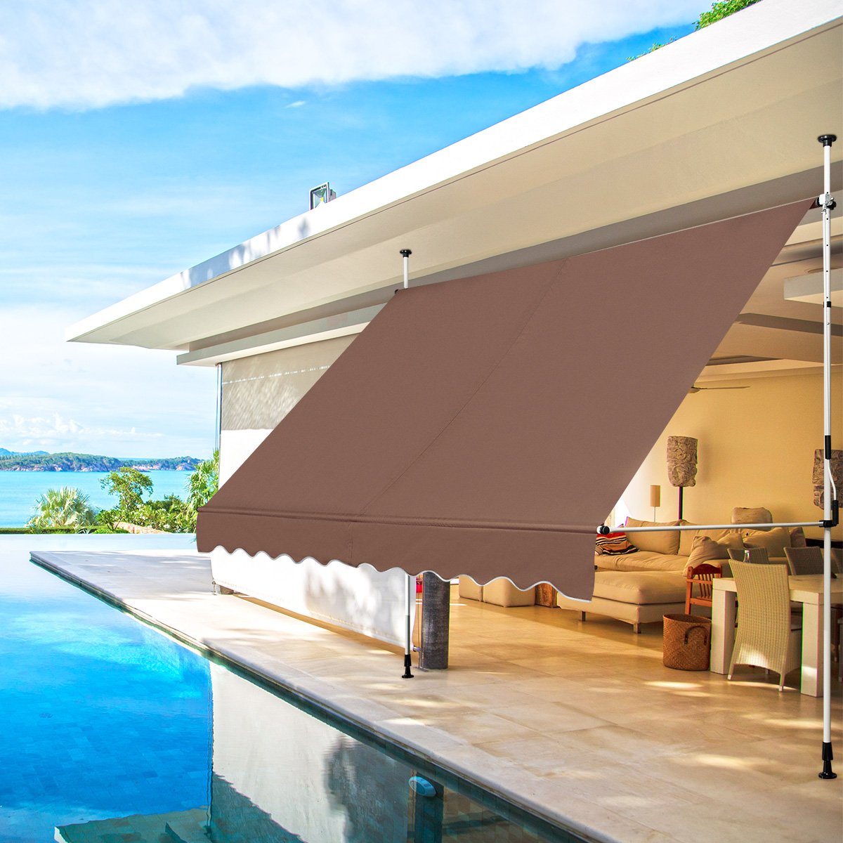 Klemmmarkise 300 cm breit Balkonmarkise ohne Bohren UV-beständig höhenverstellbar Braun Klemmmarkise 300 cm breit Balkonmarkise ohne Bohren UV-beständig höhenverstellbar Braun von Costway