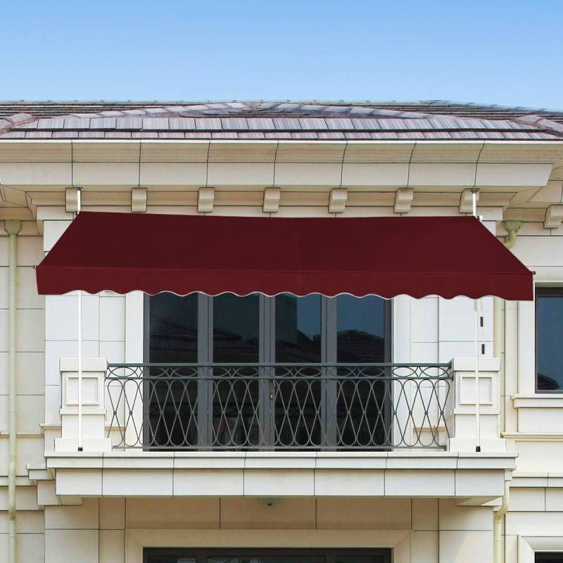 Klemmmarkise 350 cm breit Balkonmarkise ohne Bohren UV-beständig höhenverstellbar Weinrot von Costway