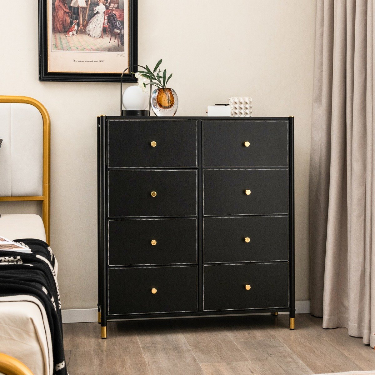 Kommode für Schlafzimmer mit 8 Schubladen hohe Stoffkommode mit Metallrahmen 89 x 30 x 98 cm Schwarz Kommode für Schlafzimmer mit 8 Schubladen hohe Stoffkommode mit Metallrahmen 89 x 30 x 98 cm Schwarz von Costway