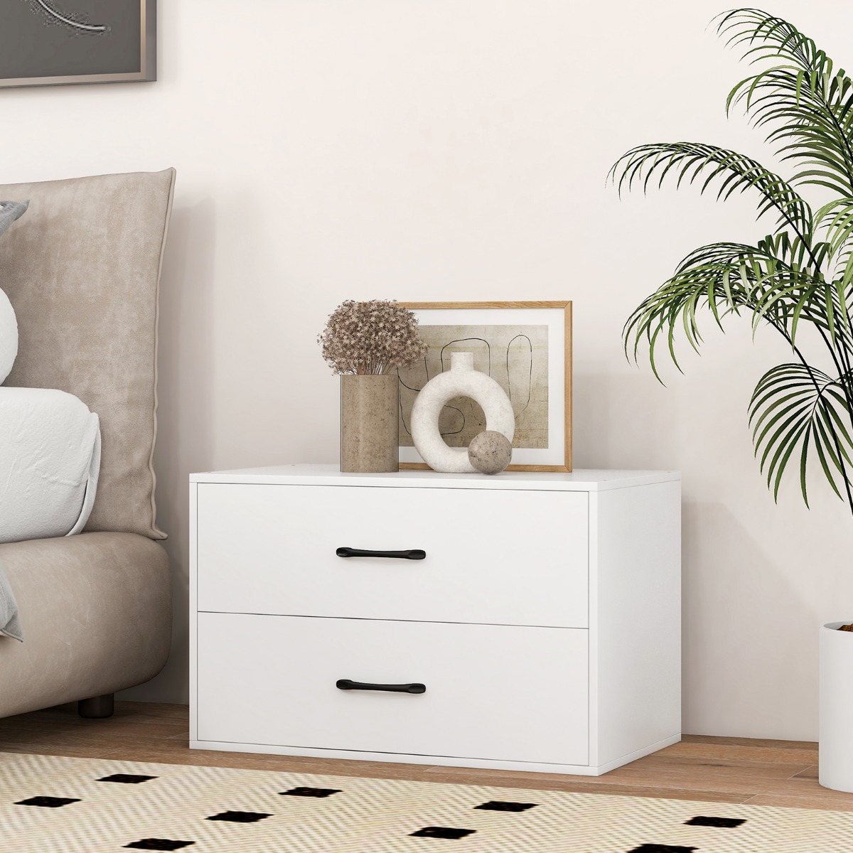 Kommode mit 2 Schubladen Schubladenschrank stapelbar Sideboard aus Holz 60 x 34 x 38 cm Weiß von Costway
