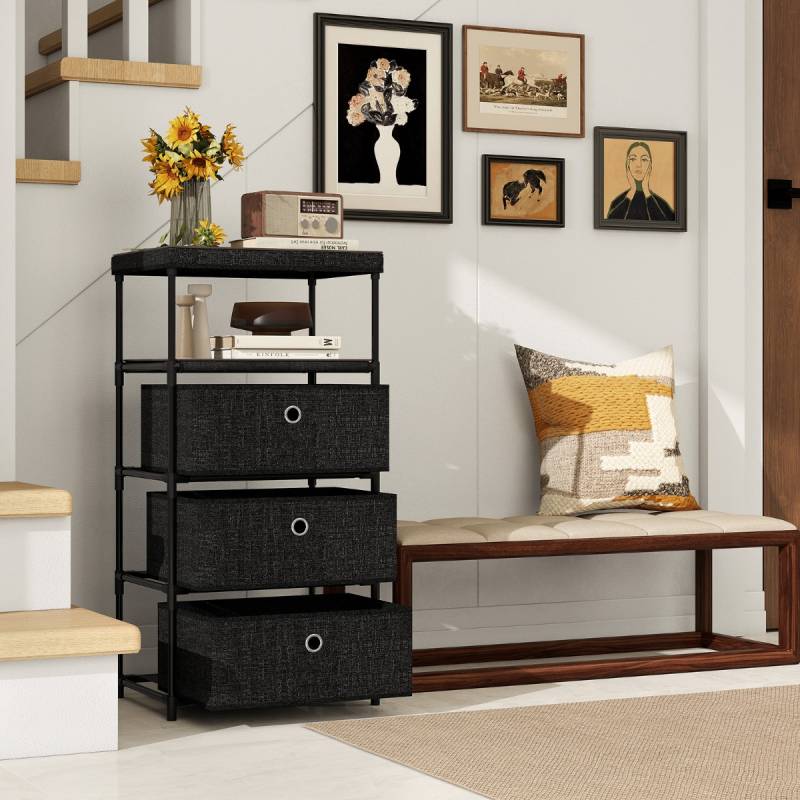 Kommode mit 3 Schubladen Stoffkommode mit Holzplatte Schwarz 40 x 30 x 81 cm von Costway