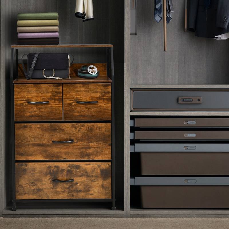 Kommode mit 4 Faltbaren Stoffschubladen & Metallrahmen Industriell Sideboard 60 x 39 x 96 cm von Costway
