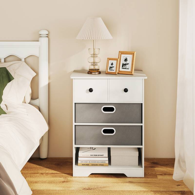 Kommode mit 4 Schubladen Kommodenschrank mit offenen Regalen Nachttisch Aufbewahrungskommode 58 x 42 x 75 cm Weiß von Costway