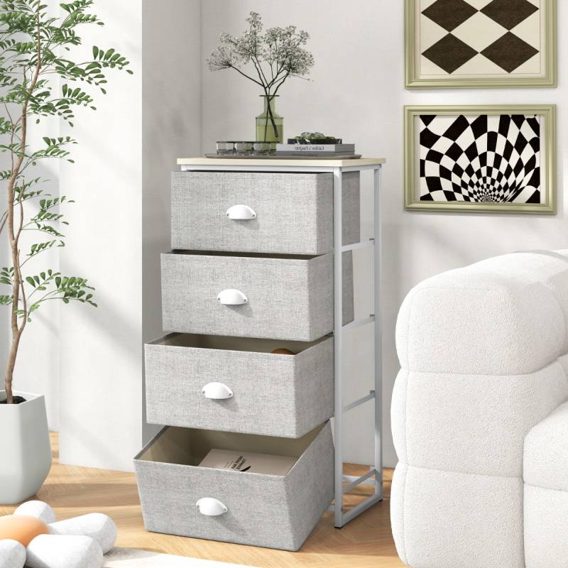 Kommode mit 4 Schubladen Stoffkommode mit Metallgestell & Tischplatte 45 x 30 x 94 cm von Costway