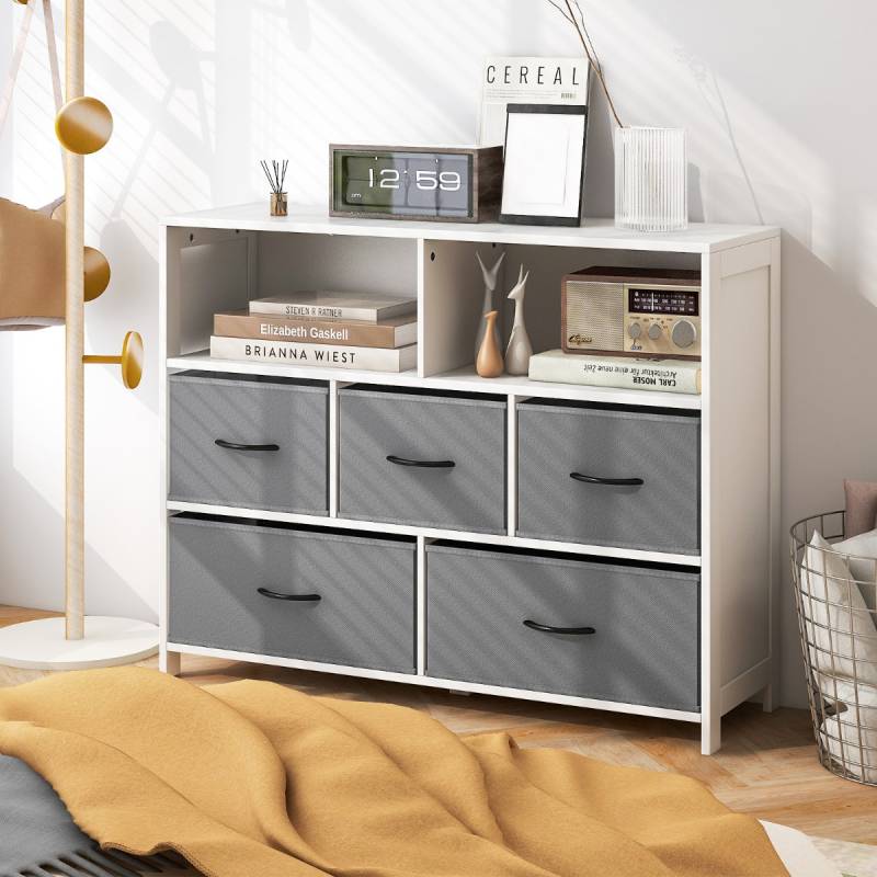 Kommode mit 5 Schubladen Aufbewahrungsschrank mit offenen Regalen 100 x 30 x 78 cm von Costway
