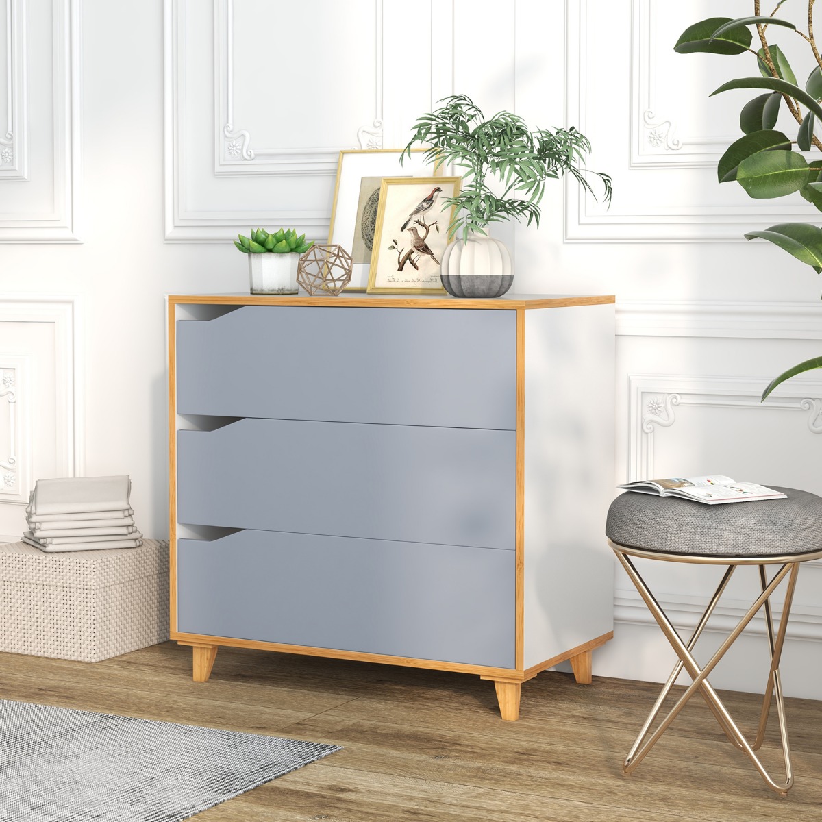 Kommode mit Schubladen Sideboard Holz Schubladenschrank für Schlafzimmer 75 x 42 x 75 cm Grau von Costway