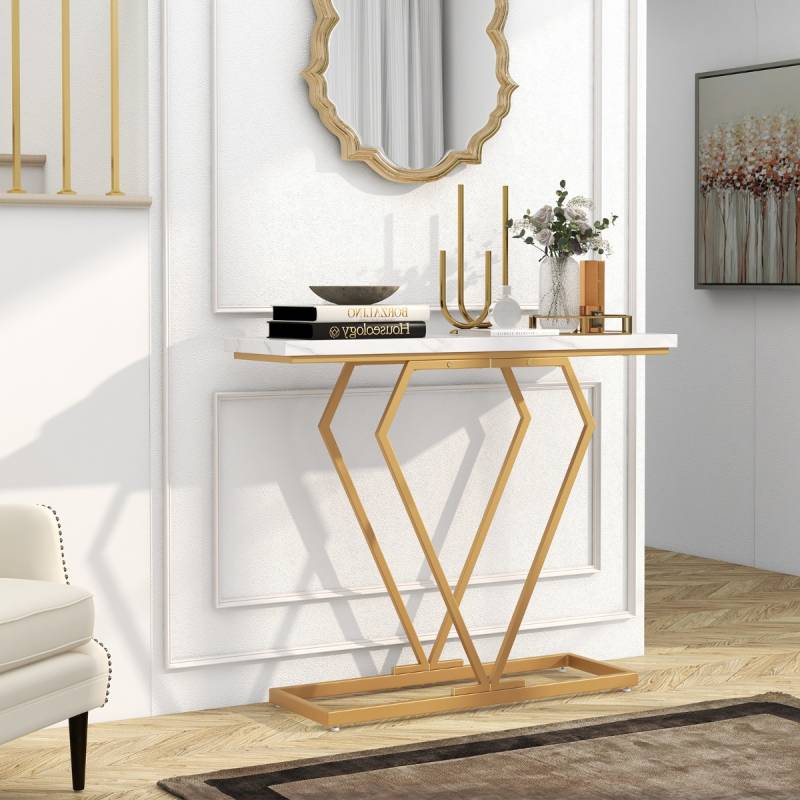 Konsolentisch Eingangstisch schmal Flurtisch mit Marmoroptik Beistelltisch für Wohnzimmer 100 x 29,5 x 80 cm von Costway