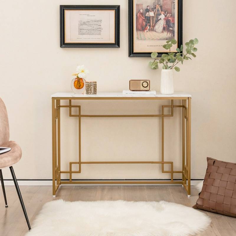 Konsolentisch mit Marmor & Geometrischem Metallrahmen Eingangstisch Schmal Golden von Costway