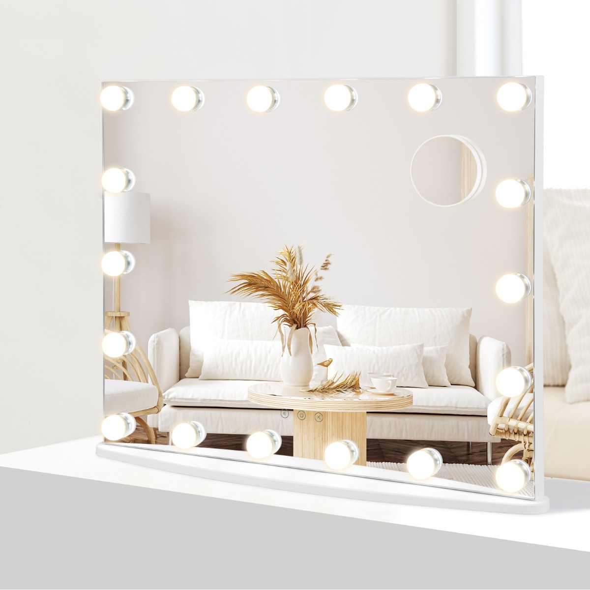 Kosmetikspiegel Hollywood-Spiegel mit Beleuchtung 65 x 14 x 52,5 cm Weiß von Costway