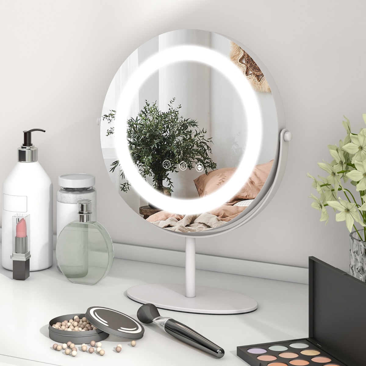 Kosmetikspiegel mit 25 cm Durchmesser & Beleuchtung 3-farbiger dimmbarer LED-Spiegel Weiß Kosmetikspiegel mit 25 cm Durchmesser & Beleuchtung 3-farbiger dimmbarer LED-Spiegel Weiß von Costway