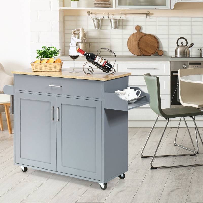 Kücheninsel-Wagen rollender Aufbewahrungswagen großer Schrank 116 x 40 x 85 cm Grau + Natur von Costway