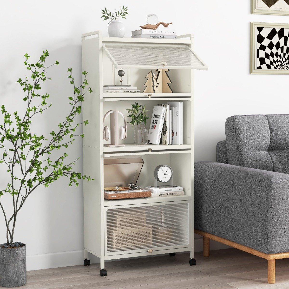Küchenregal mit Rollen Mobiler Mikrowellenständer mit Aufklappbaren PC-Türen 60 x 32 x 154 cm Weiß Küchenregal mit Rollen Mobiler Mikrowellenständer mit Aufklappbaren PC-Türen 60 x 32 x 154 cm Weiß von Costway