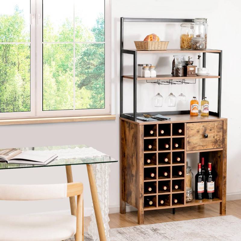 Küchenschrank 160cm Buffetschrank mit Weinregal für 18 Weinflaschen und Schublade 74 x 40 x 160 cm von Costway