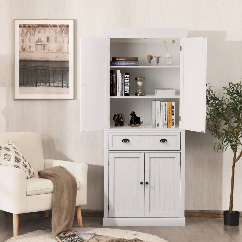 Küchenschrank 183 cm Buffetschrank aus Holz mit Verstellbarer Regalen 76 x 40 x 183 cm Weiß von Costway