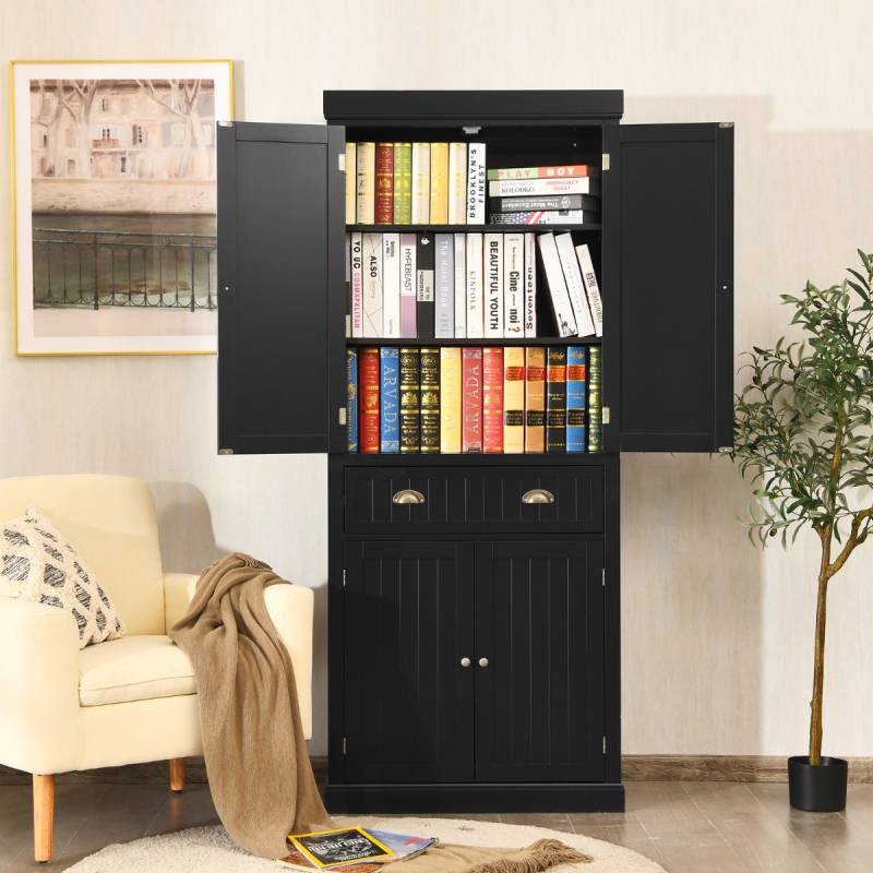Küchenschrank 183 cm Buffetschrank aus Holz mit Verstellbarer Regalen Schwarz von Costway