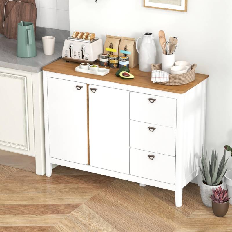 Küchenschrank mit 2 Türen & 3 Schubladen Holz Sideboard Buffetschrank 106 x 40 x 80 cm von Costway