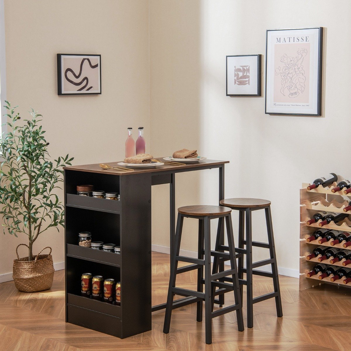 Küchentisch mit 2 Hockern Platzsparender Bistrotisch Thekentisch Esstisch Set Stehtisch von Costway