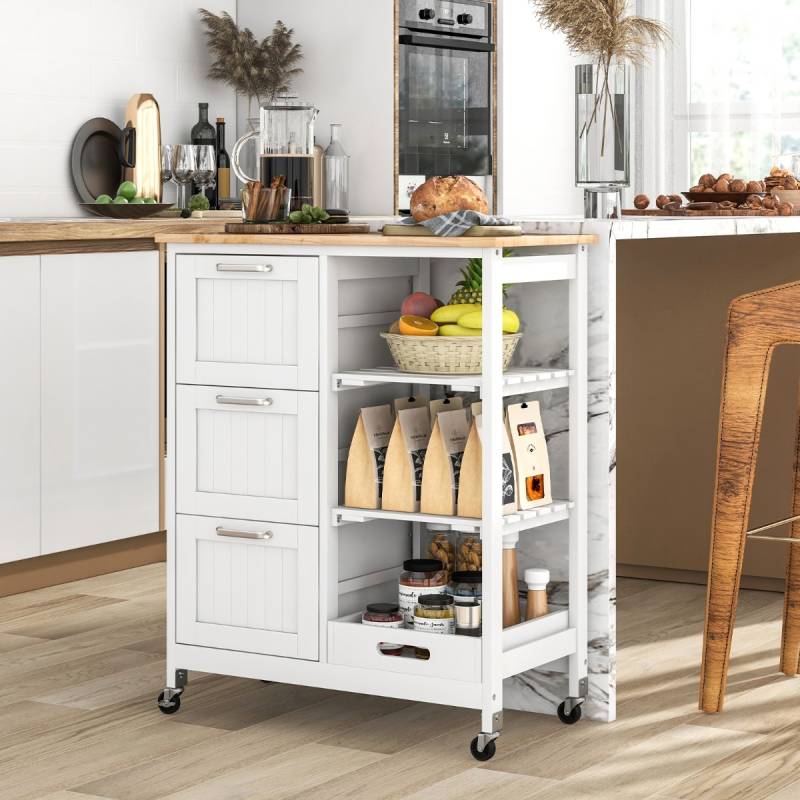 Küchenwagen Rollbare Kücheninsel Servierwagen mit 2 Ebenen Lagerregal Weiß  67 x 37 x 82,5 cm von Costway