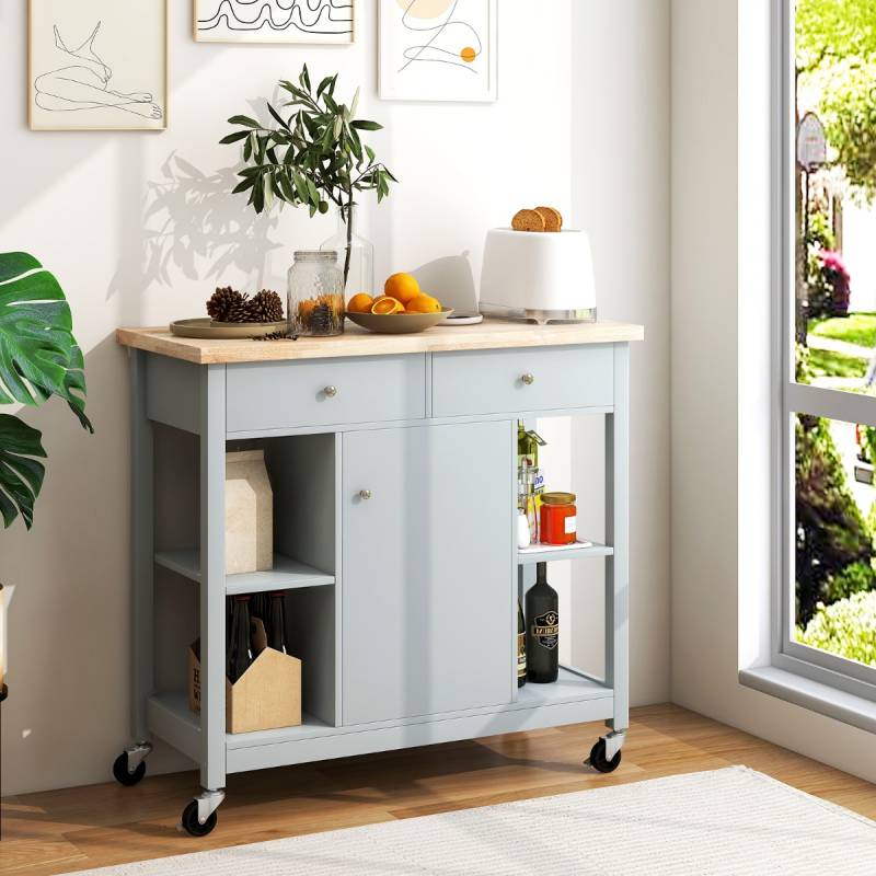 Küchenwagen mit Rollen Kücheninsel mit Arbeitsplatte Servierwagen mit 2 Schubladen 99 x 46 x 90 cm Grau von Costway