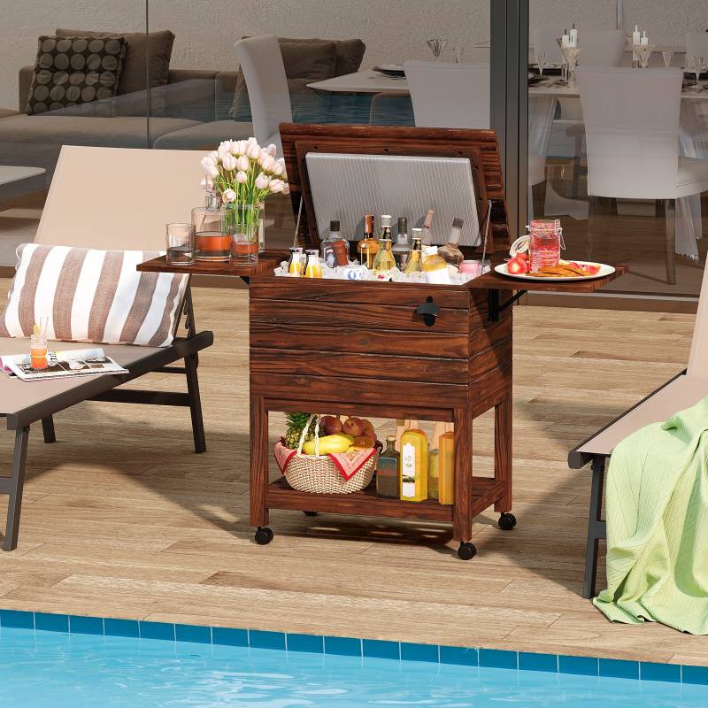 Kühlwagen Getränkewagen mit 2 Seitenablagen Holz Servierwagen Kühlbox Getränkekühler Eiswagen Kühlwagen Getränkewagen mit 2 Seitenablagen Holz Servierwagen Kühlbox Getränkekühler Eiswagen von Costway
