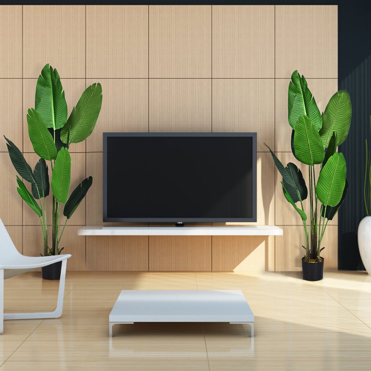 Kunstpflanze Künstliche Grünpflanze 160 cm Tropische Palme Künstliche Monstera Schlangenpflanze von Costway