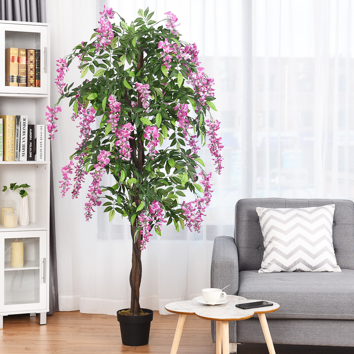 Kunstpflanze Verwendbare Künstliche Palme Kunstbaum 180 cm Rosa von Costway