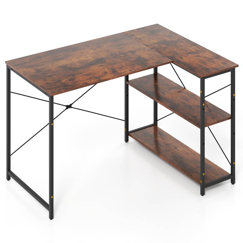 L-förmiger Computer Desk umkehrbarer Eckschreibtisch mit verstellbarem Regal Rustikal Braun von Costway