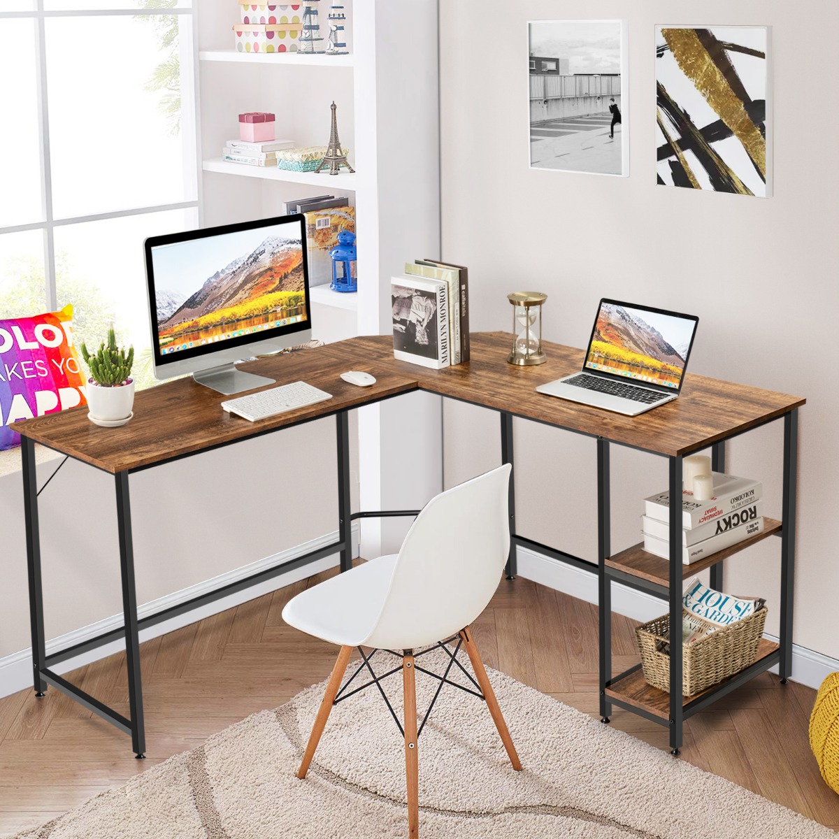 L-förmiger Schreibtisch Homeoffice-Schreibtisch mit 2 Ablageflächen 138 x 138 x 75.5 cm Kaffeebraun + Schwarz L-förmiger Schreibtisch Homeoffice-Schreibtisch mit 2 Ablageflächen 138 x 138 x 75.5 cm Kaffeebraun + Schwarz von Costway