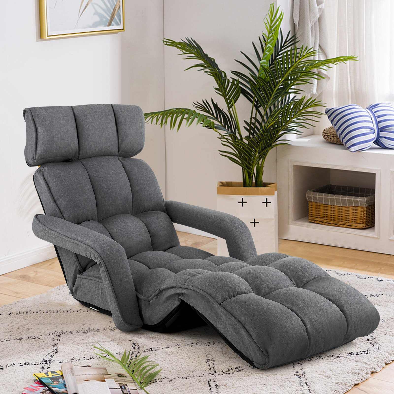 Liegestuhl Klappbares Schlafsofa mit 6 Verstellbaren Positionen 72 x 61 x 46,5 cm Dunkelgrau von Costway