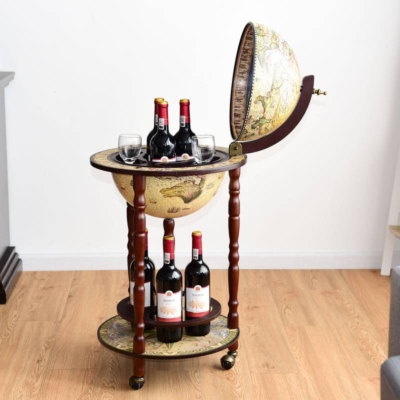 Massivholz Weltkugel Mini Globusbar Hausbar Flaschenregal von Costway