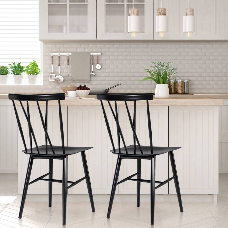 2er Set Esszimmerstühle aus Metall mit 43,5 cm Sitzhöhe X-förmige Rückenlehne 2er Pack Industrie Trattoria Stuhl von Costway