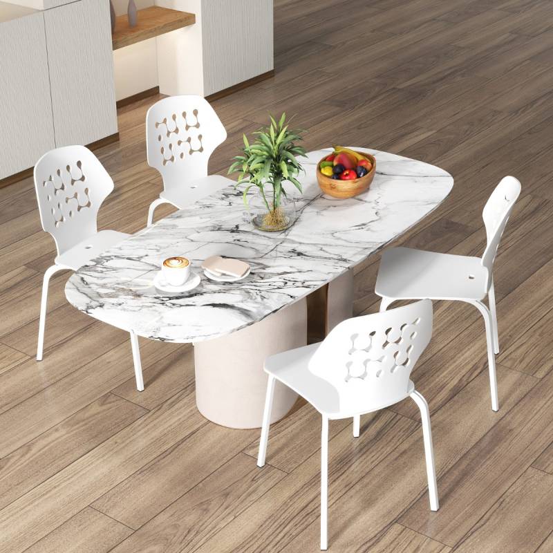 Metall Esszimmerstuhl Set von 4 Moderner Küchenstuhl mit durchbrochenem Rückenlehne Weiß von Costway
