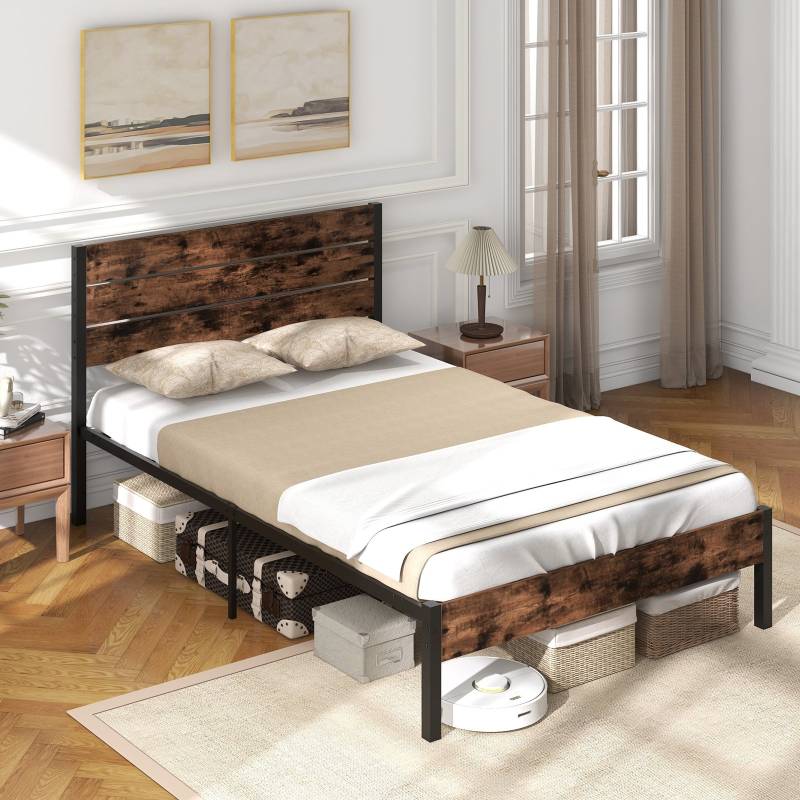 Metallbett Bettgestell für 200 x 140 cm Matratze Doppelbettgestell Bettrahmen mit Lattenrost & Stauraum von Costway