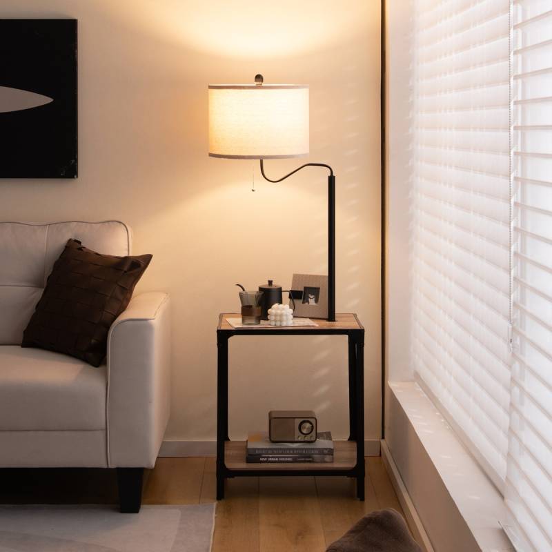Moderner Beistelltisch mit Tischlampe & 360° Drehbarer Nachttischlampe 49 x 34 x 144 cm von Costway