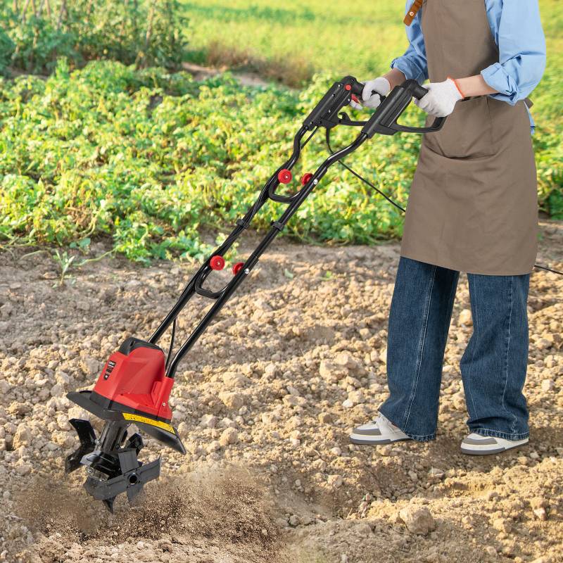 Motorhacke elektrisch 750W | Arbeitsbreite 32 cm | Arbeitstiefe 22 cm | 380 U/min Elektro Bodenhacke mit Schutzschalter & Handgriff 32,5 x 24 x 138 cm Rot von Costway