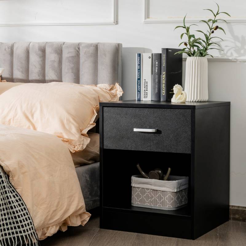 Nachttisch 45 x 42,5 x 55 cm Beistelltisch mit Schublade und offenem Fach Sofatisch modern Schwarz von Costway