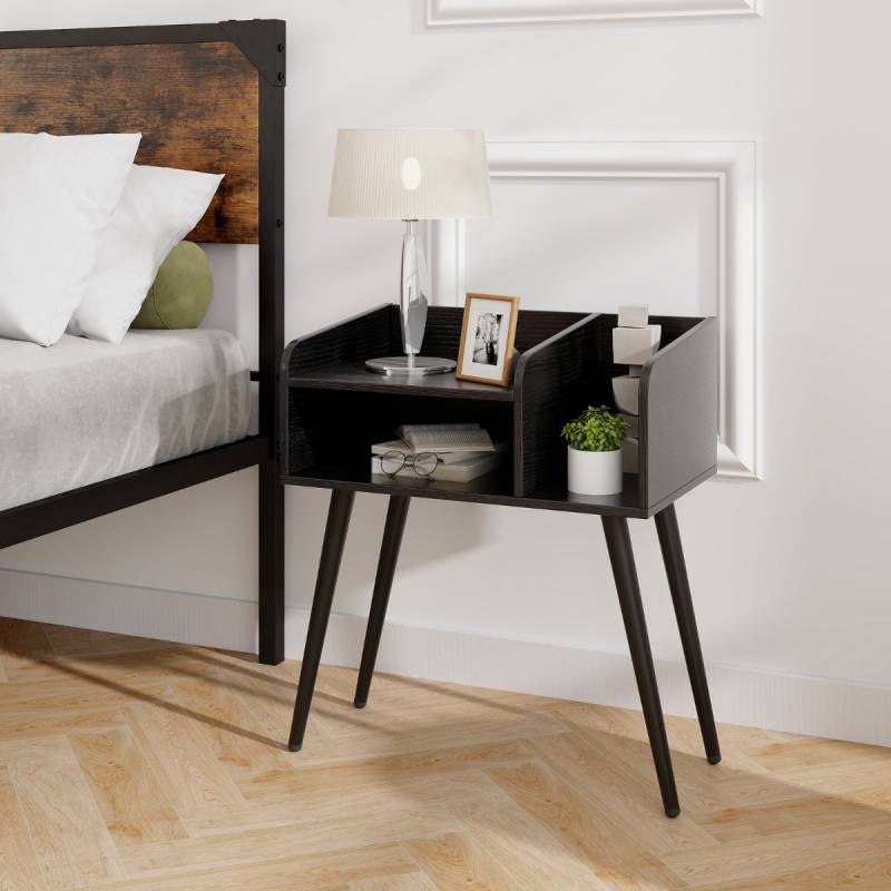 Nachttisch Beistelltisch mit offenem Fach Sofatisch mit Metallstützbeinen 50 x 32 x 58 cm Schwarz 1 Stück von Costway